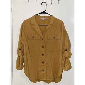 FAVLUX fashion 3/4 Sleeve Button Down Womens Size M Mustard